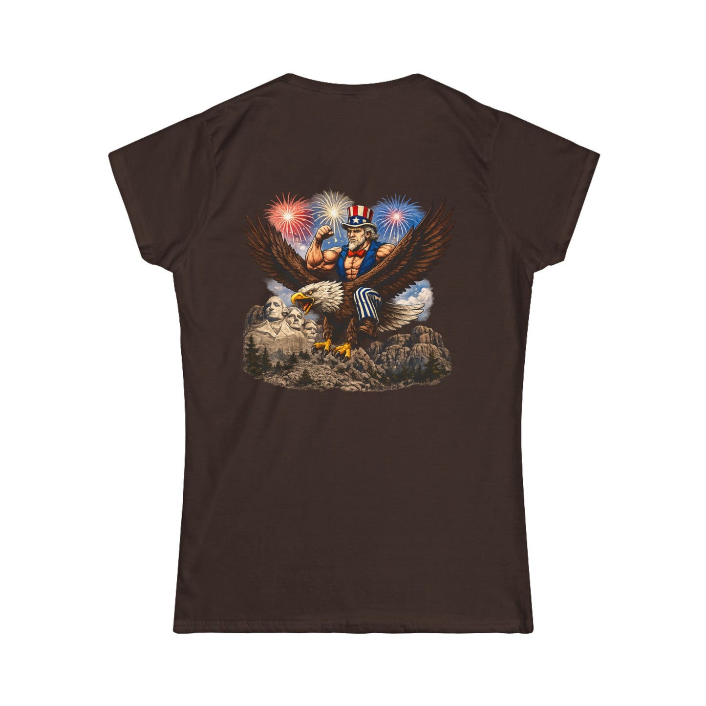 Graphic Women's Tee — Patriotic Uncle Sam Riding Bald Eagle with Fireworks