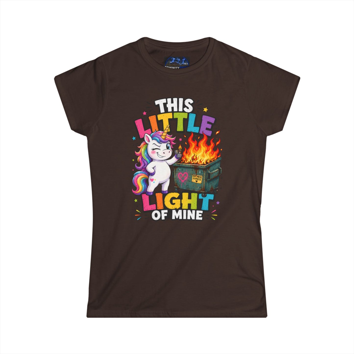 Humorous This Little Light of Mine Unicorn Tee — Funny Rainbow Dumpster Fire Women’s T‑Shirt