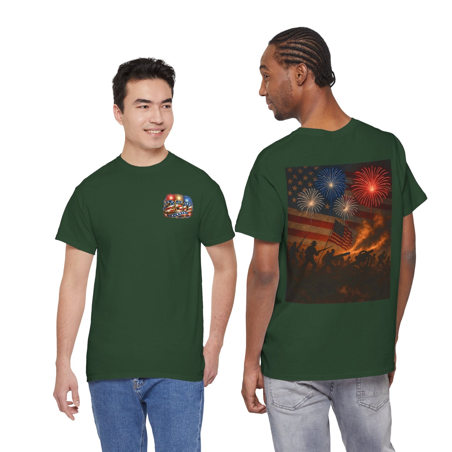 Patriotic Fireworks Flag Tee — American Soldiers Silhouette 4th of July T-Shirt