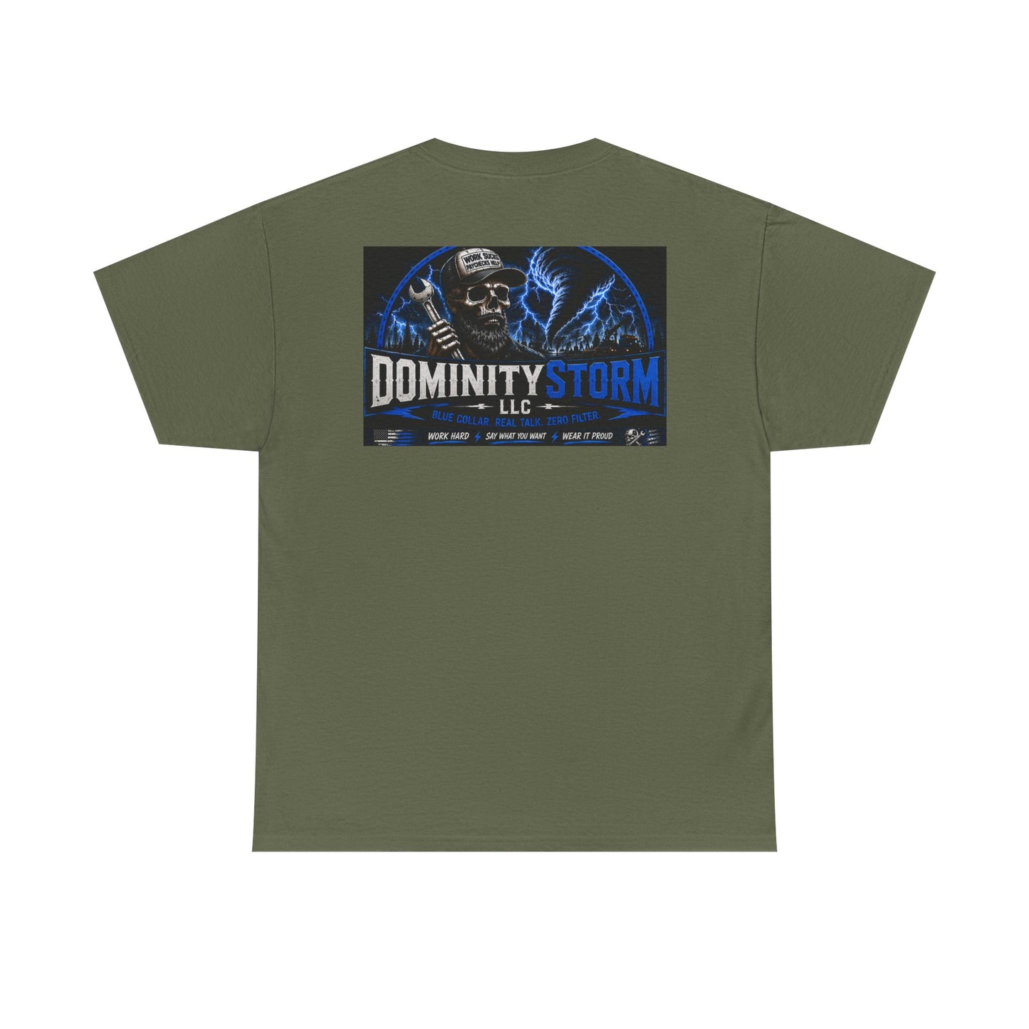 Dominity Storm LLC Graphic Tee — Lightning Skull Band Shirt