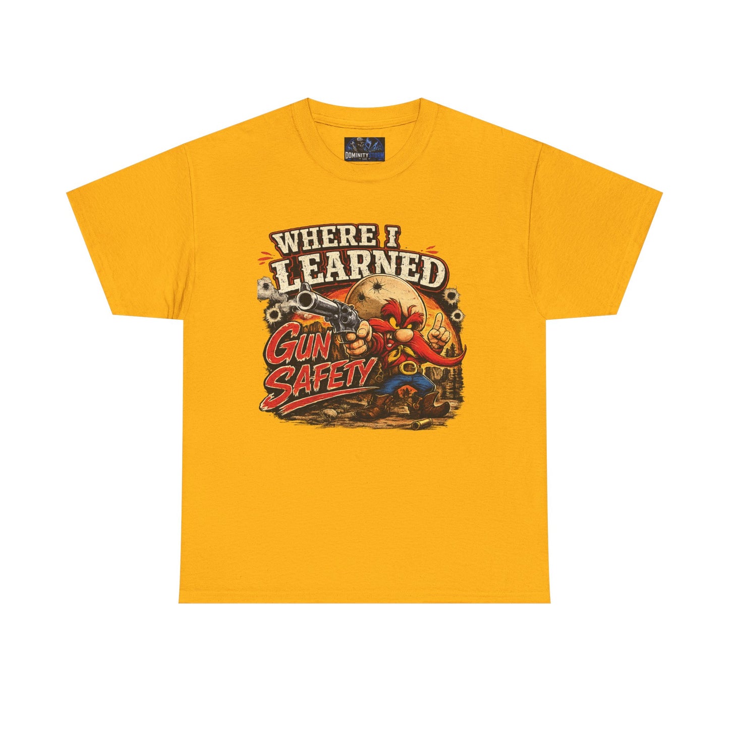 Where I Learned Gun Safety T-Shirt — Retro Cartoon Firearm Safety Tee