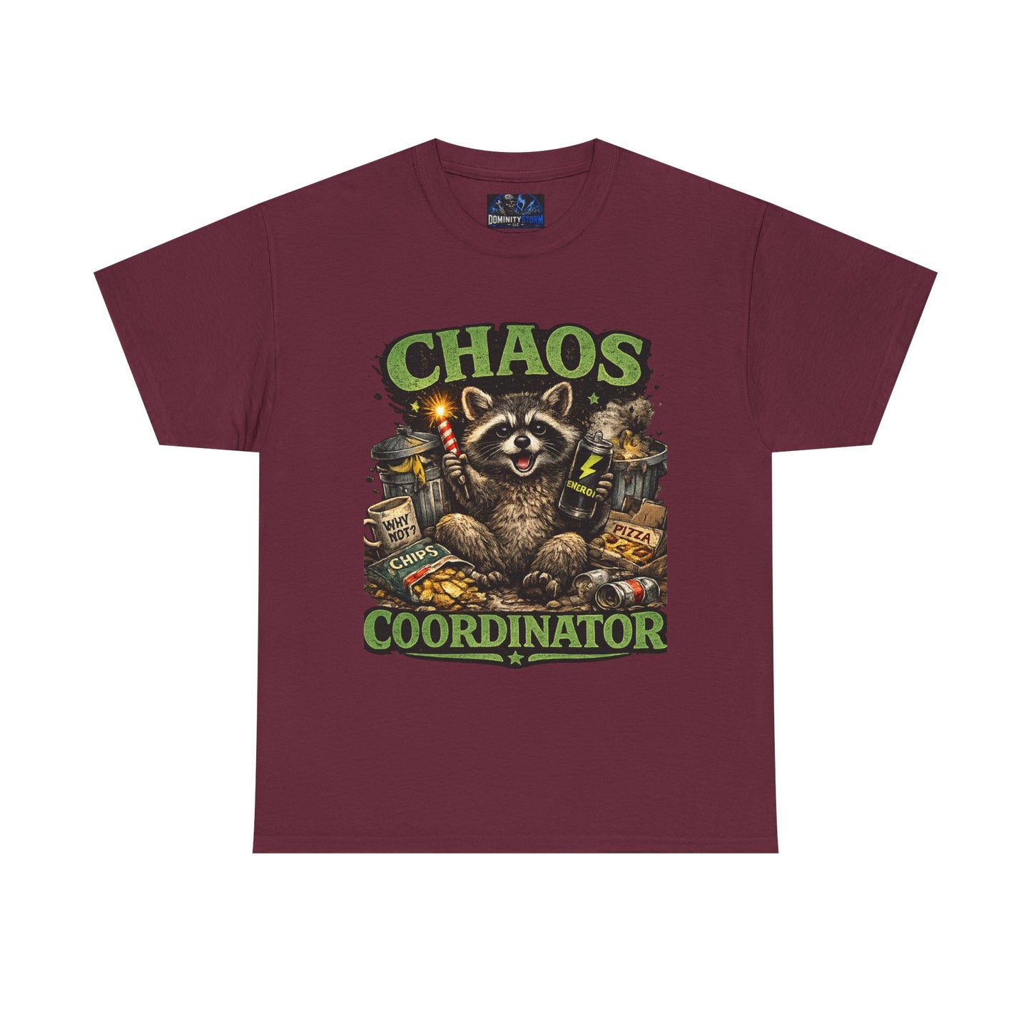 Chaos Coordinator T-Shirt — Funny Raccoon Graphic Tee for Gamers & Catastrophe Lovers