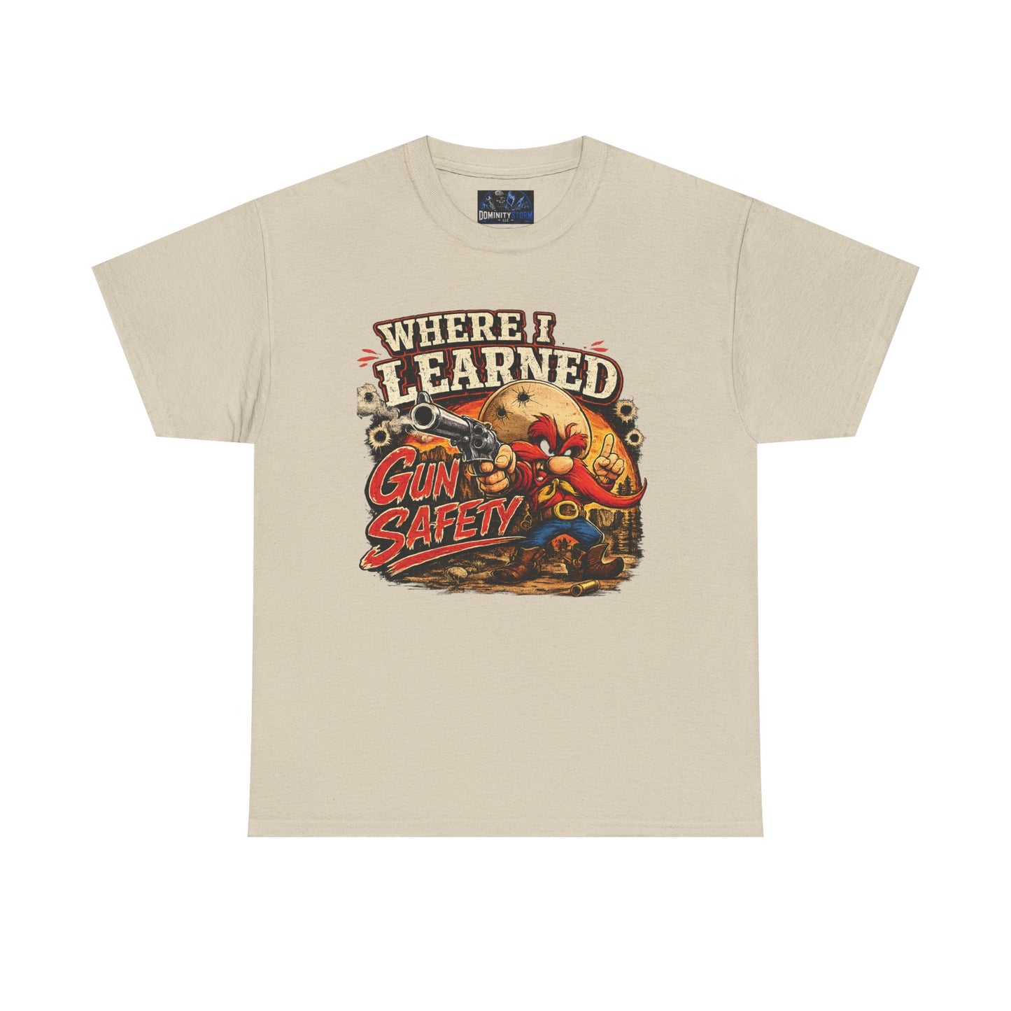 Where I Learned Gun Safety T-Shirt — Retro Cartoon Firearm Safety Tee