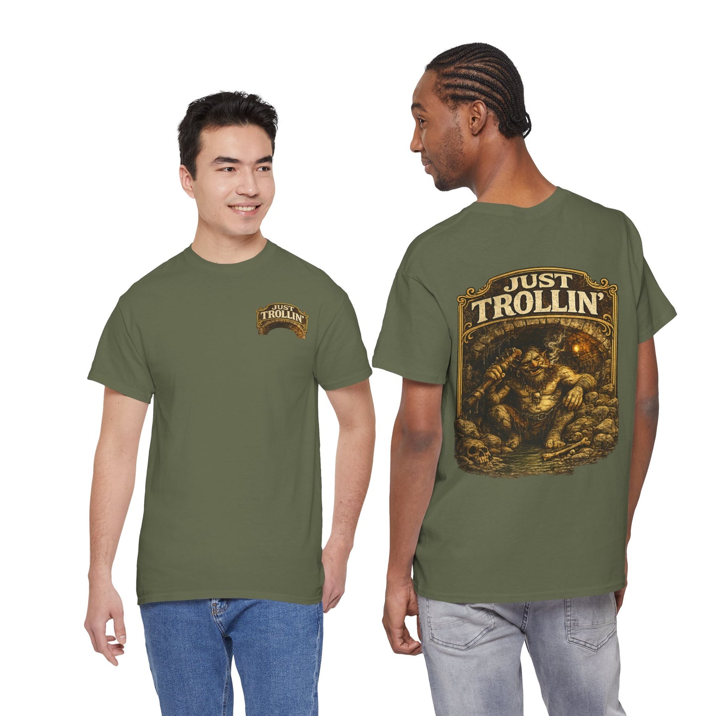 T-Shirt — "Just Trollin'" Vintage Fantasy Troll Graphic Tee