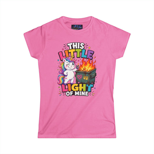 Humorous This Little Light of Mine Unicorn Tee — Funny Rainbow Dumpster Fire Women’s T‑Shirt