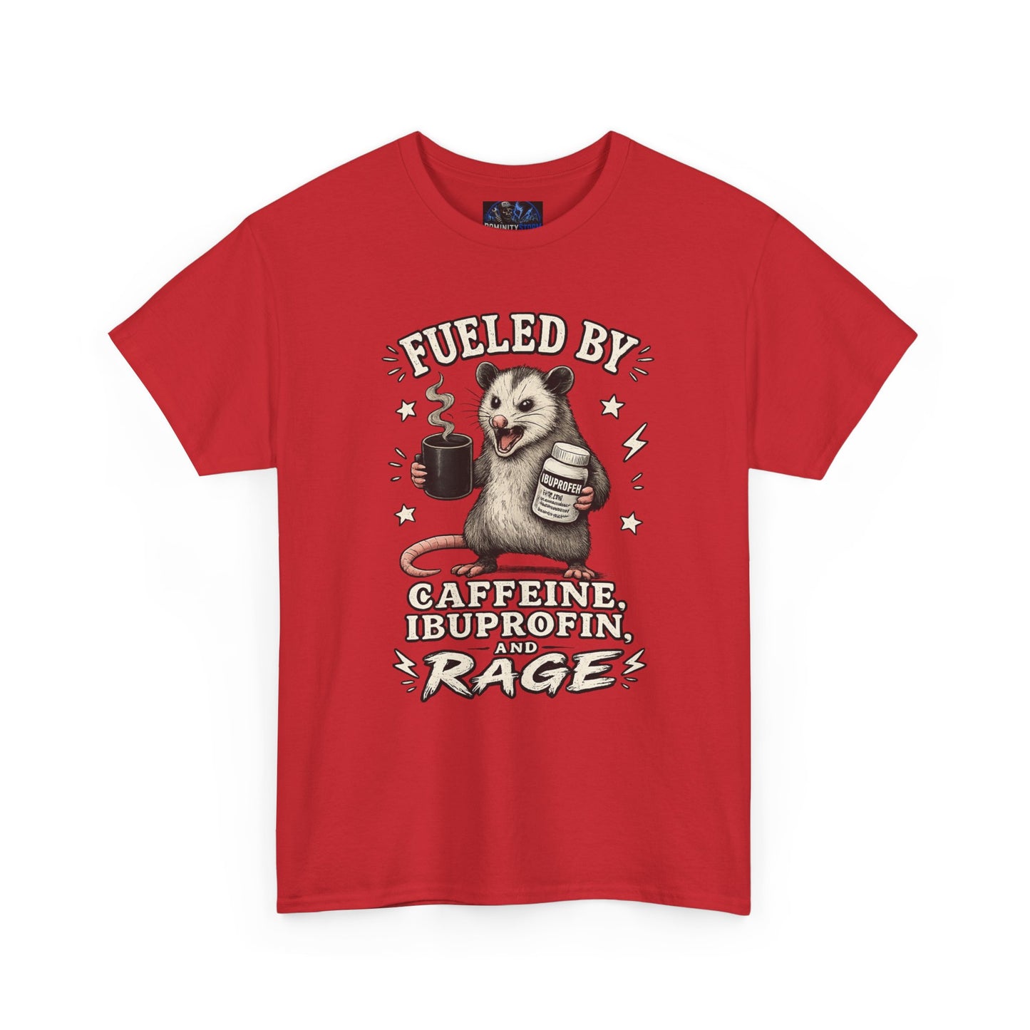 T-Shirt — Fueled by Caffeine, Ibuprofen & Rage Possum Coffee Humor Tee