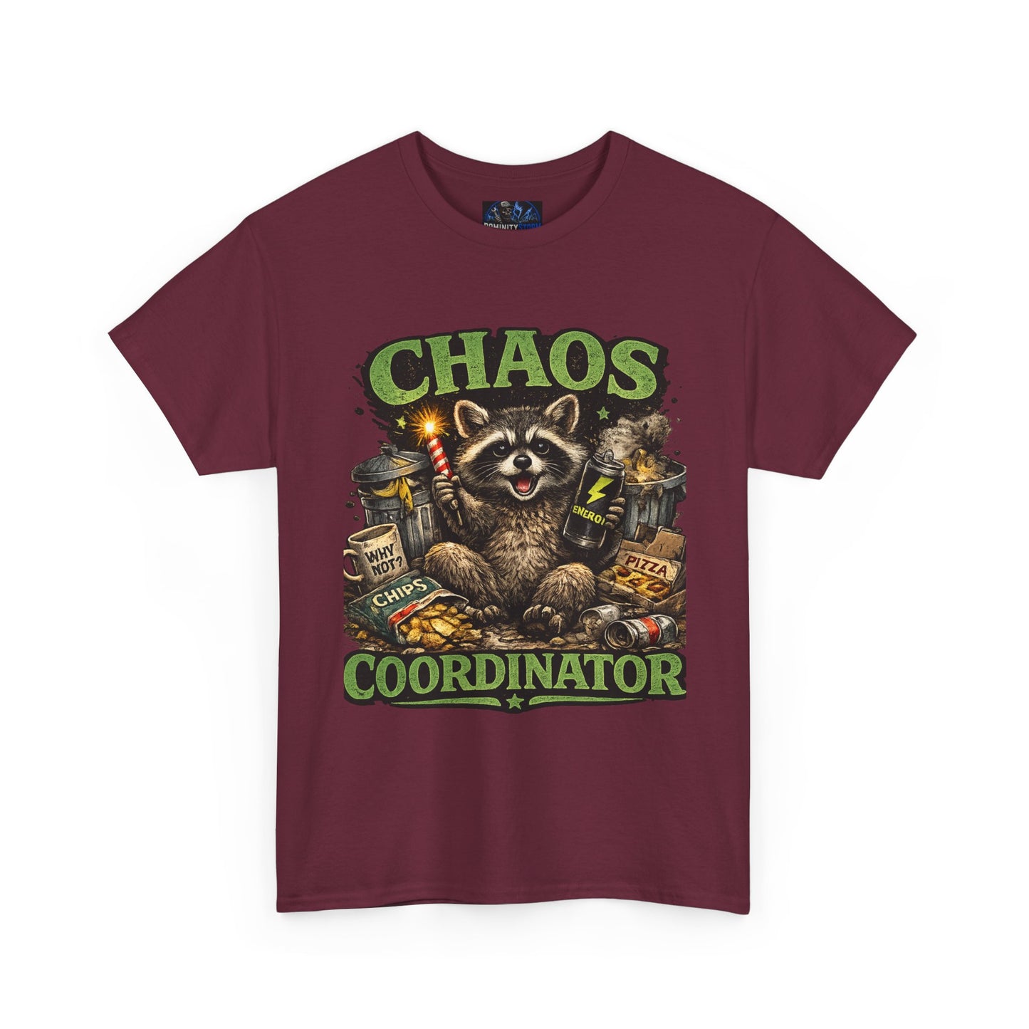 Chaos Coordinator T-Shirt — Funny Raccoon Graphic Tee for Gamers & Catastrophe Lovers
