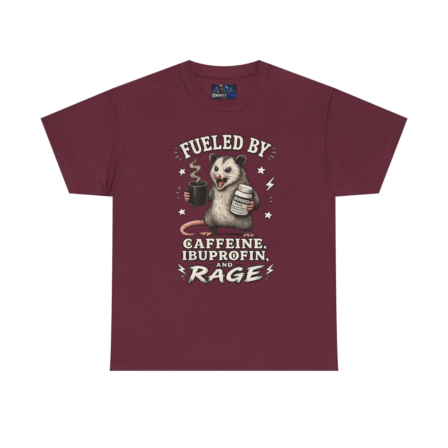 T-Shirt — Fueled by Caffeine, Ibuprofen & Rage Possum Coffee Humor Tee