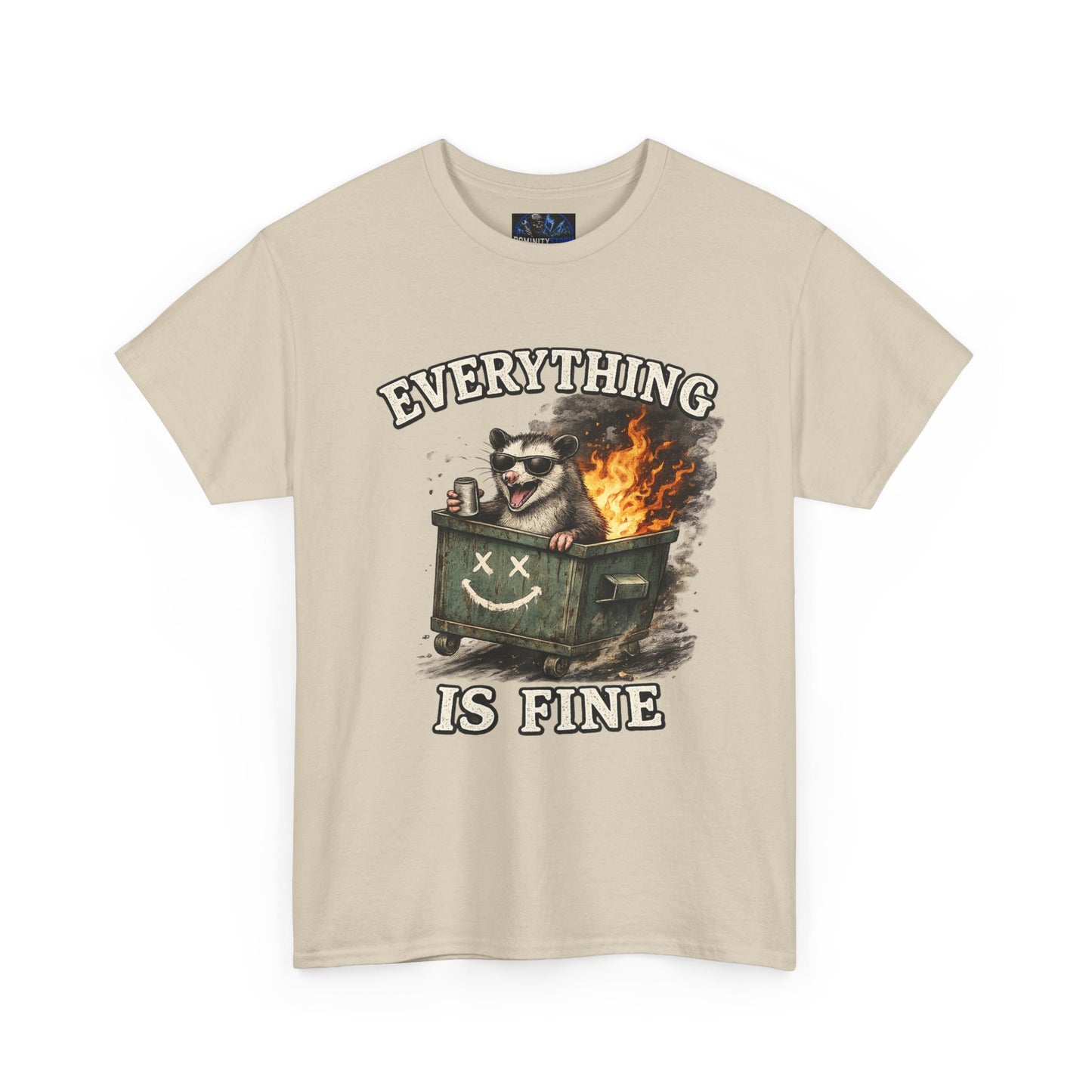 Everything Is Fine T-Shirt — Raccoon in Burning Dumpster Graphic Tee