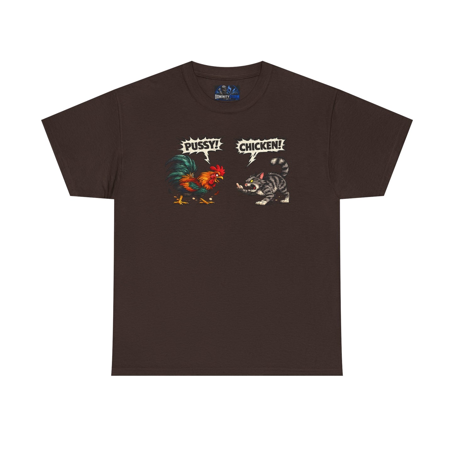 Rooster vs Cat Graphic Tee – "Pussy? Chicken?" Vintage Fight Cartoon T-Shirt