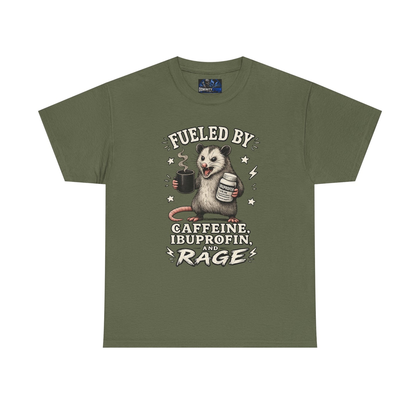 T-Shirt — Fueled by Caffeine, Ibuprofen & Rage Possum Coffee Humor Tee