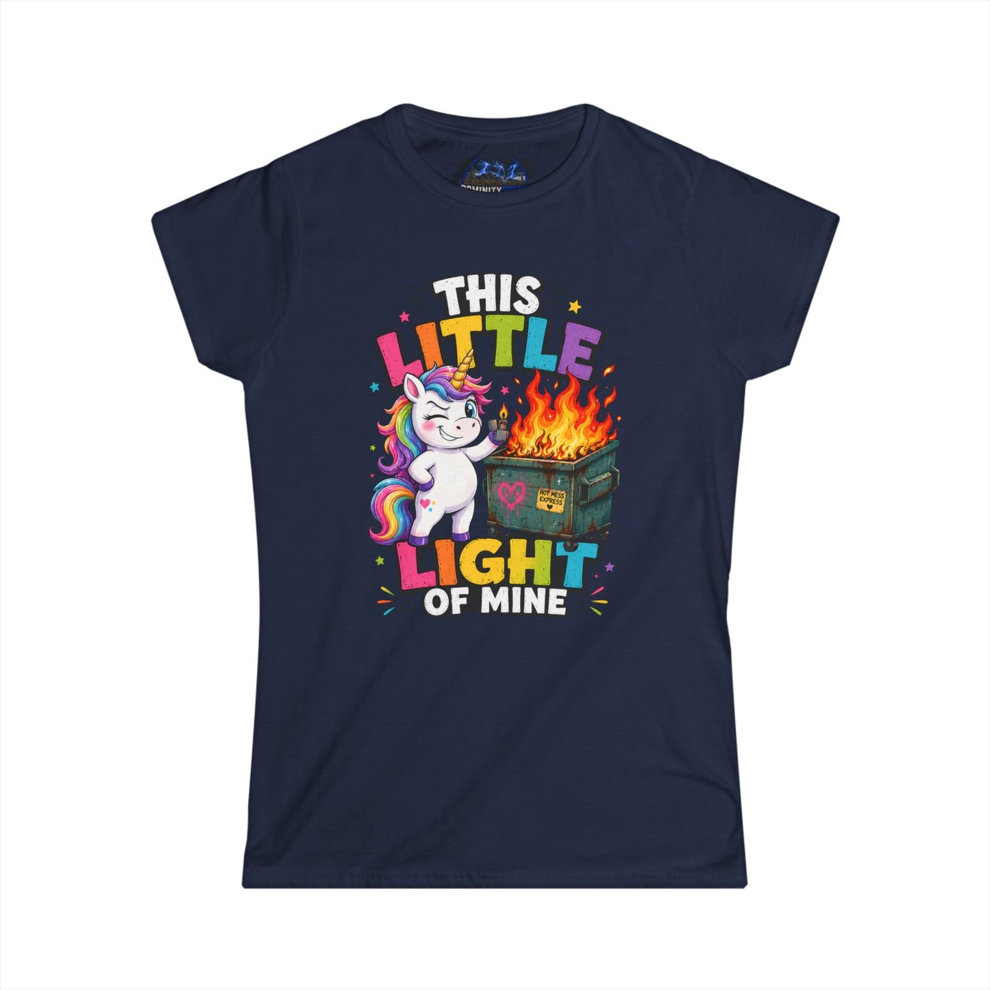 Humorous This Little Light of Mine Unicorn Tee — Funny Rainbow Dumpster Fire Women’s T‑Shirt
