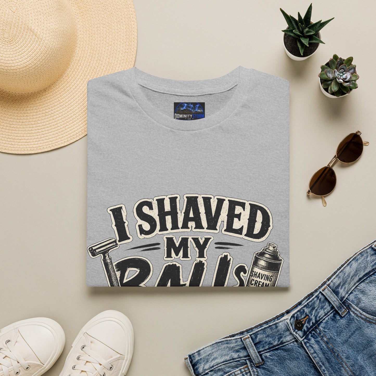 I Shaved My Balls T-Shirt — Funny Gag Tee with Retro Shaving Design