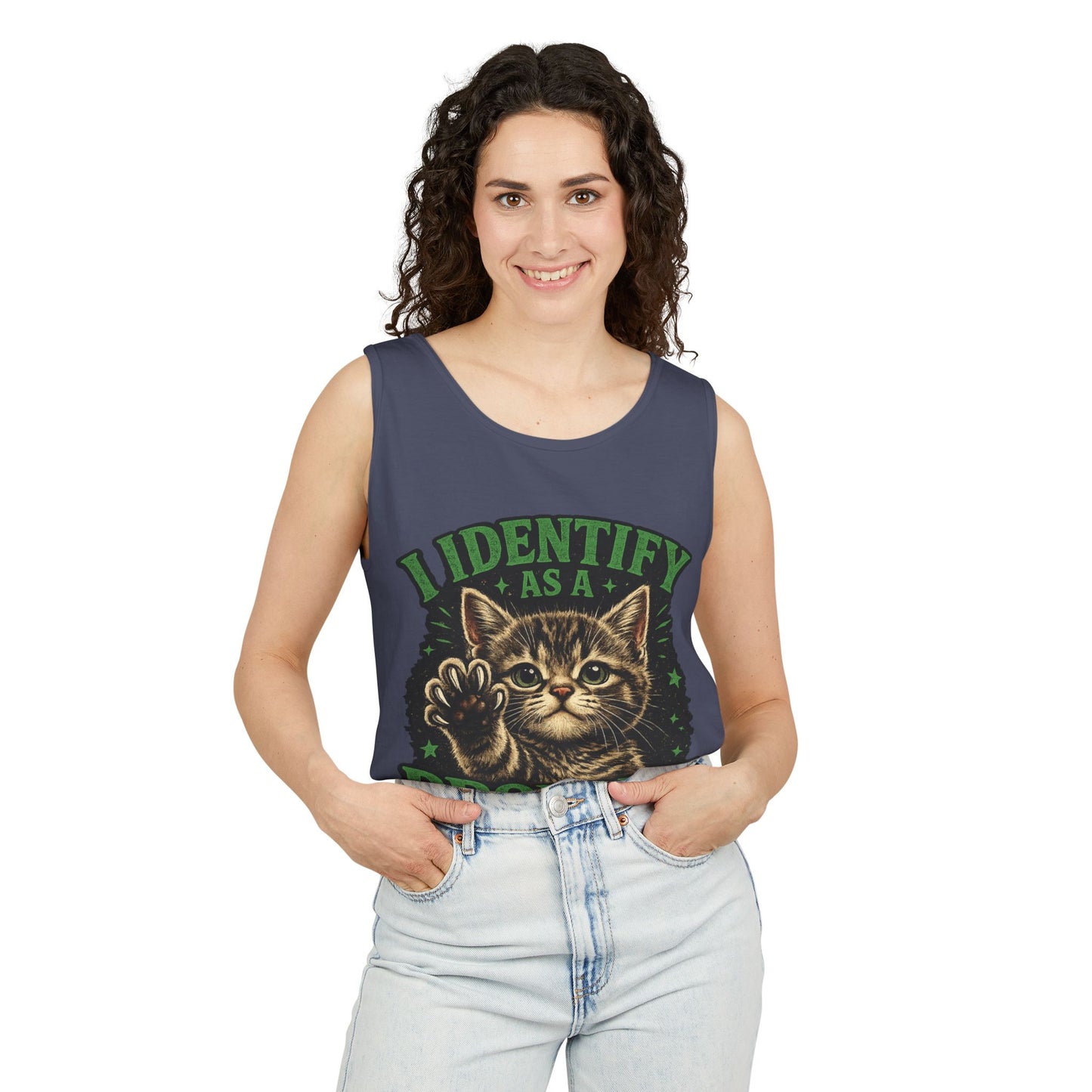 I Identify as a Problem Cat Tank Top — Funny Vintage Kitten Graphic Tank