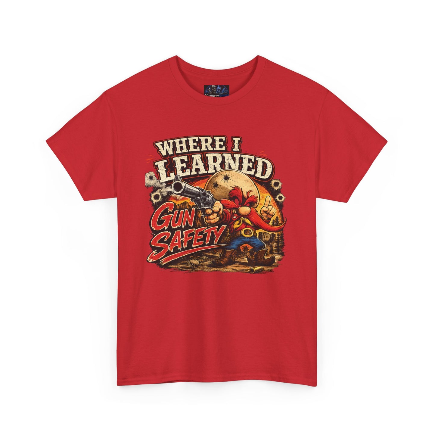 Where I Learned Gun Safety T-Shirt — Retro Cartoon Firearm Safety Tee