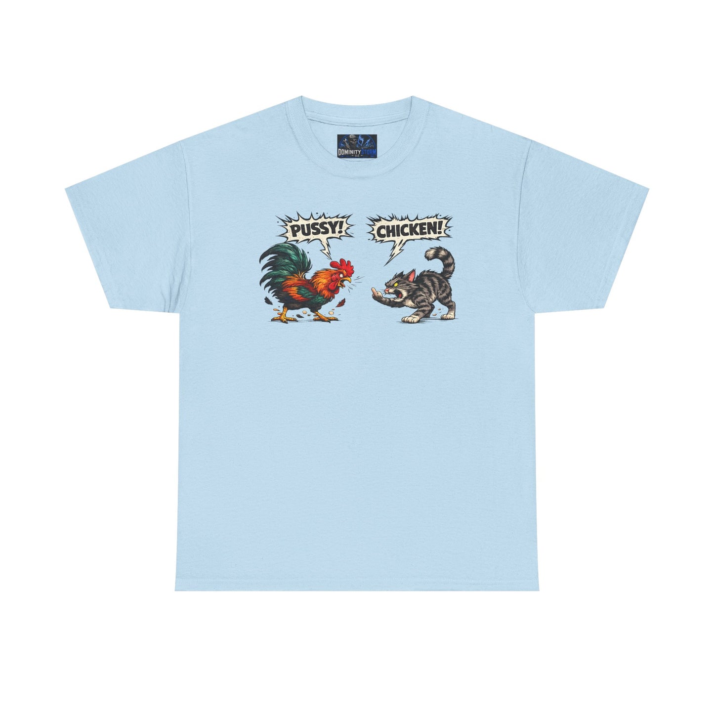 Rooster vs Cat Graphic Tee – "Pussy? Chicken?" Vintage Fight Cartoon T-Shirt