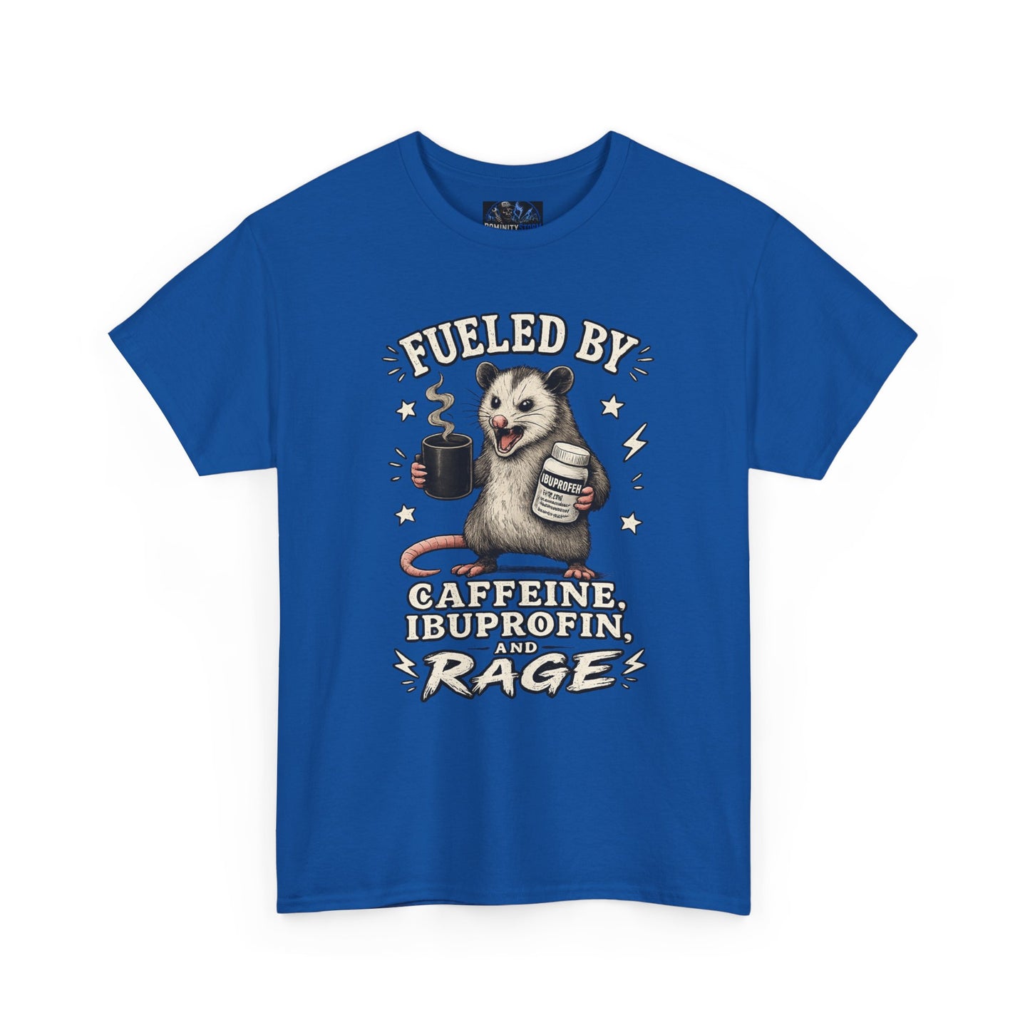 T-Shirt — Fueled by Caffeine, Ibuprofen & Rage Possum Coffee Humor Tee
