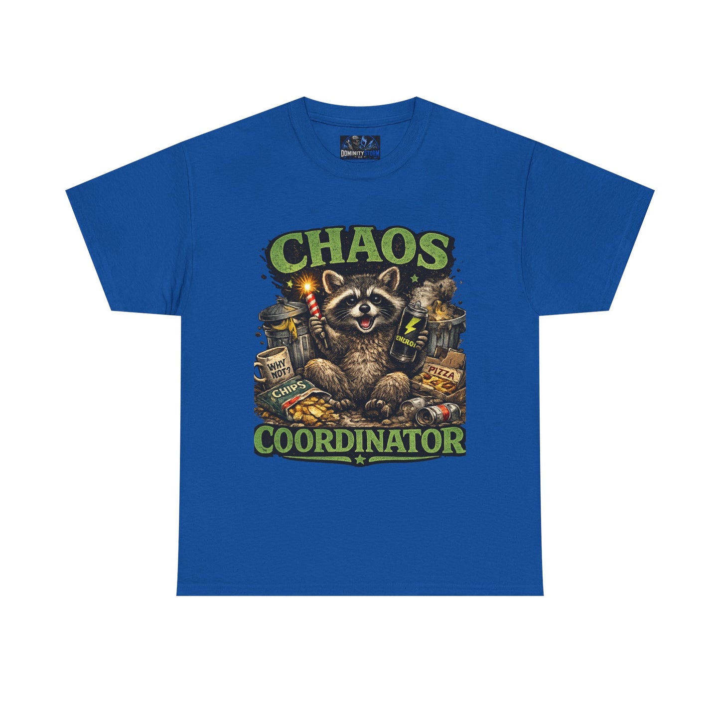 Chaos Coordinator T-Shirt — Funny Raccoon Graphic Tee for Gamers & Catastrophe Lovers