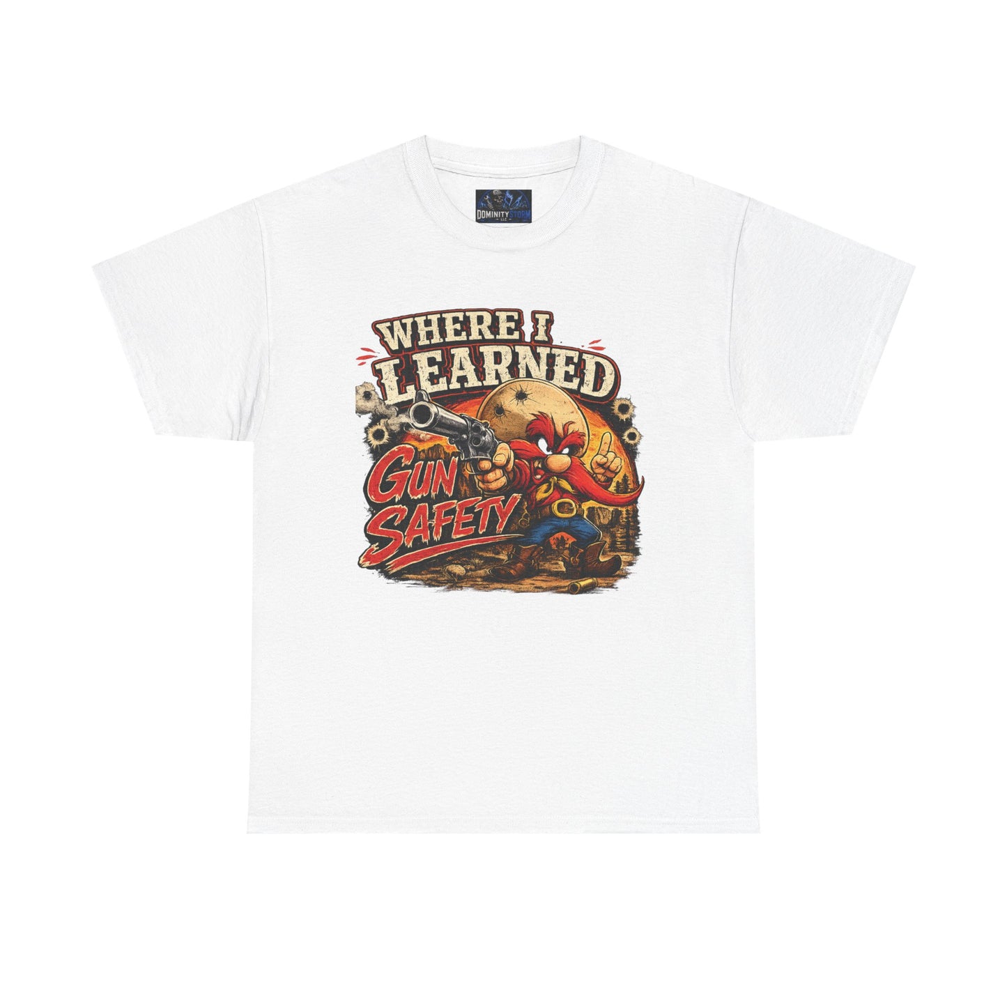 Where I Learned Gun Safety T-Shirt — Retro Cartoon Firearm Safety Tee
