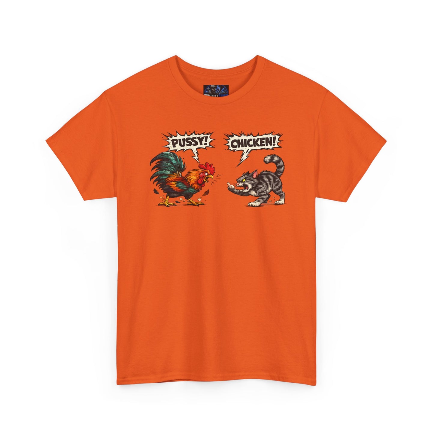 Rooster vs Cat Graphic Tee – "Pussy? Chicken?" Vintage Fight Cartoon T-Shirt