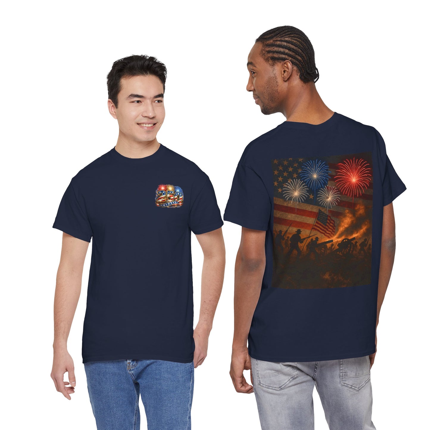 Patriotic Fireworks Flag Tee — American Soldiers Silhouette 4th of July T-Shirt