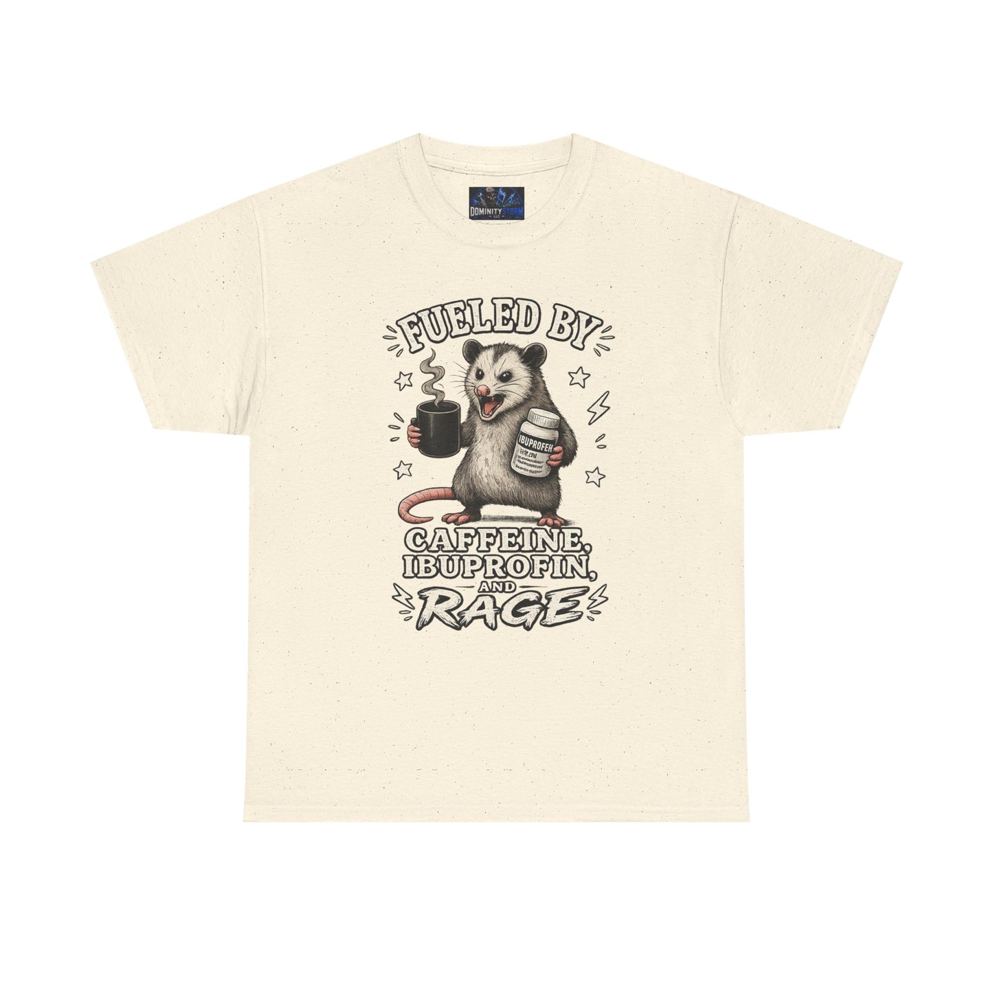 T-Shirt — Fueled by Caffeine, Ibuprofen & Rage Possum Coffee Humor Tee