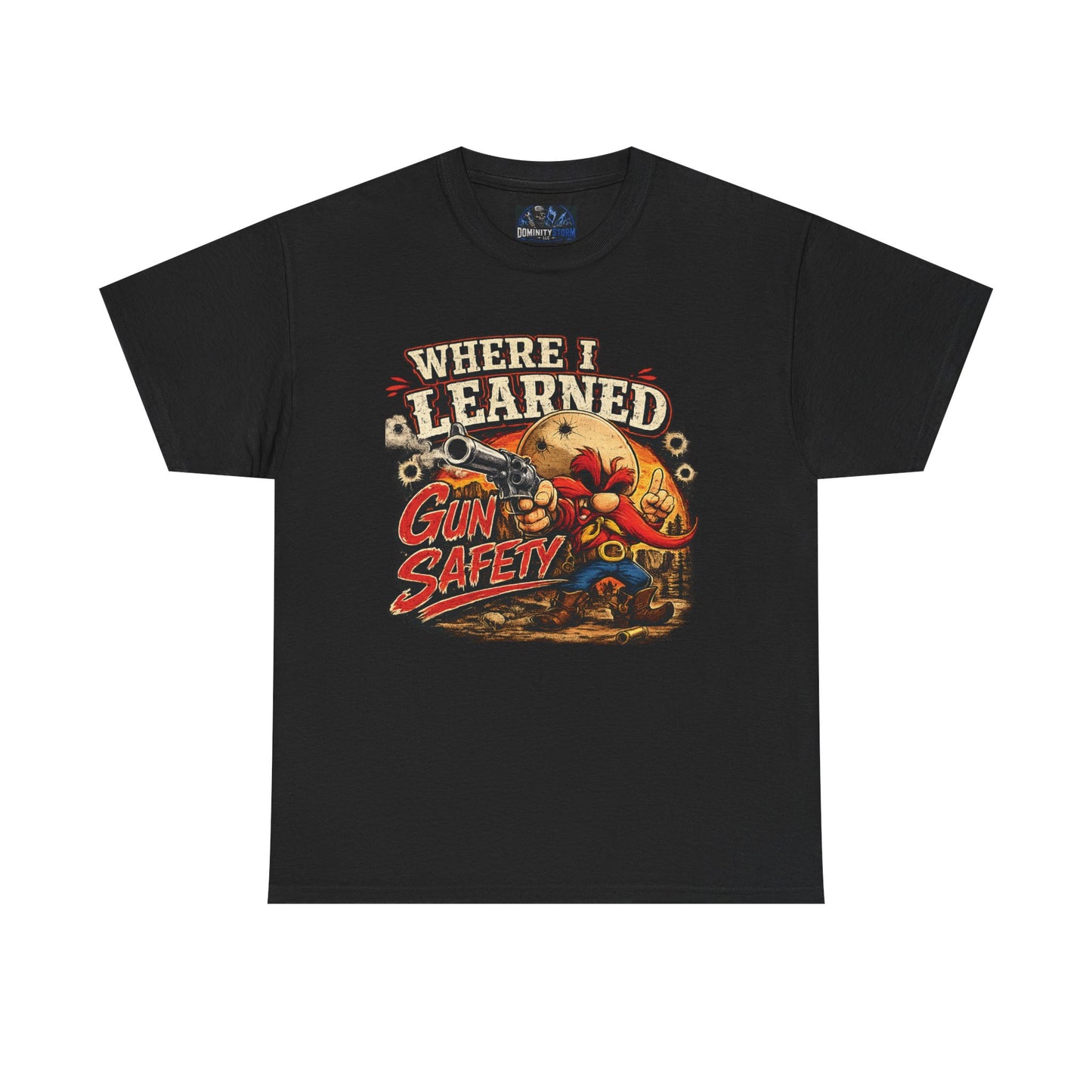 Where I Learned Gun Safety T-Shirt — Retro Cartoon Firearm Safety Tee