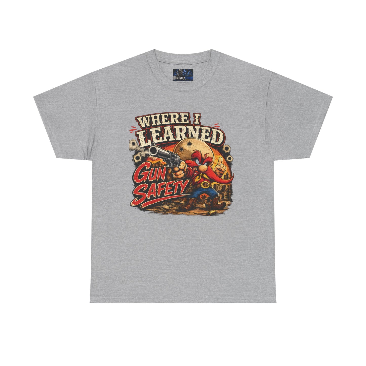 Where I Learned Gun Safety T-Shirt — Retro Cartoon Firearm Safety Tee