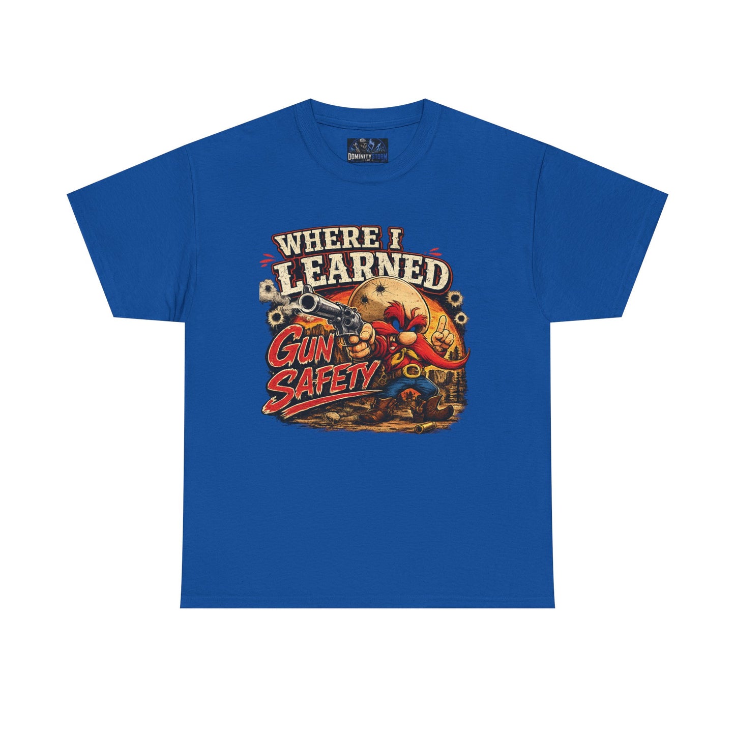 Where I Learned Gun Safety T-Shirt — Retro Cartoon Firearm Safety Tee