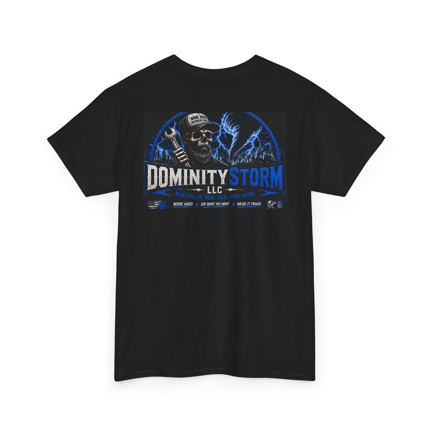 Dominity Storm LLC Graphic Tee — Lightning Skull Band Shirt