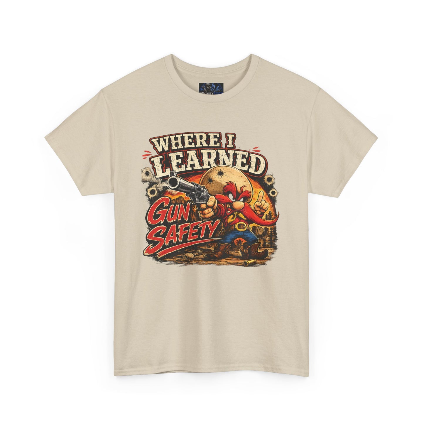 Where I Learned Gun Safety T-Shirt — Retro Cartoon Firearm Safety Tee