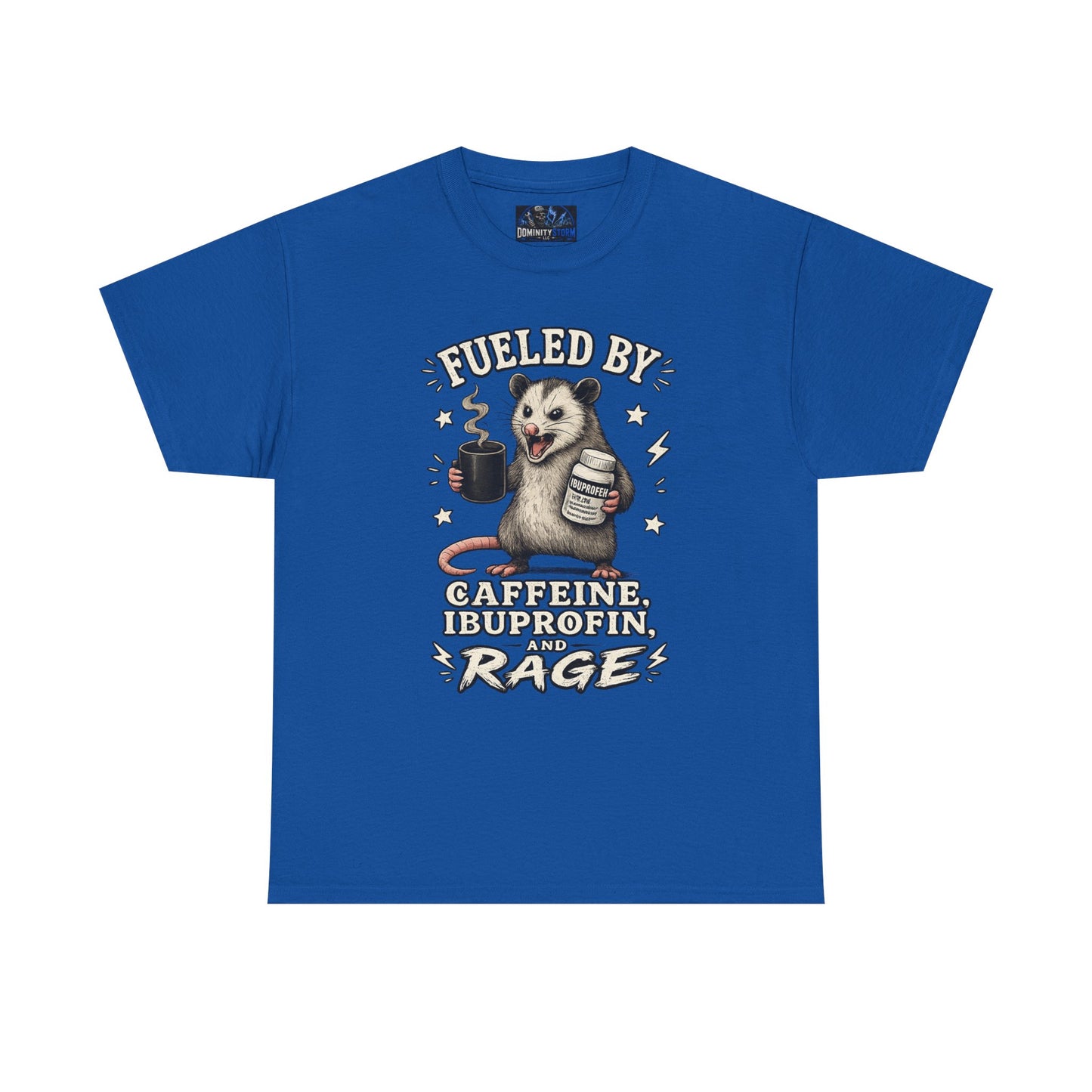 T-Shirt — Fueled by Caffeine, Ibuprofen & Rage Possum Coffee Humor Tee
