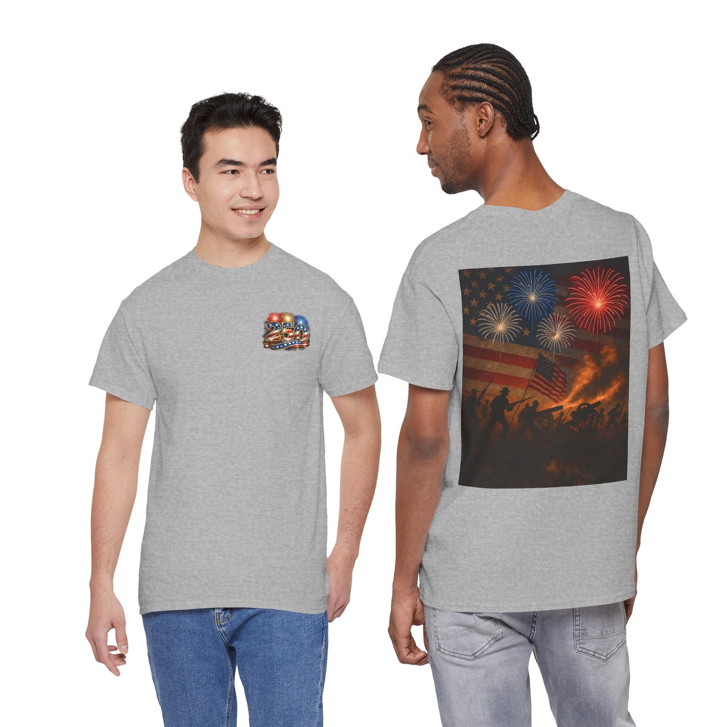 Patriotic Fireworks Flag Tee — American Soldiers Silhouette 4th of July T-Shirt