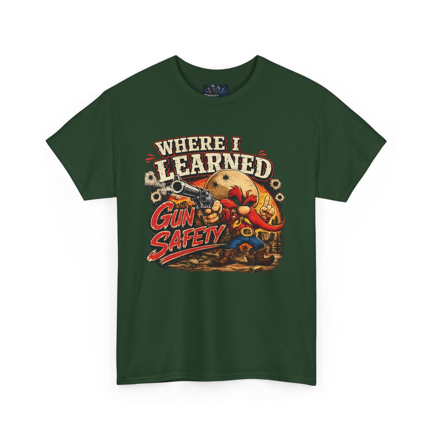 Where I Learned Gun Safety T-Shirt — Retro Cartoon Firearm Safety Tee