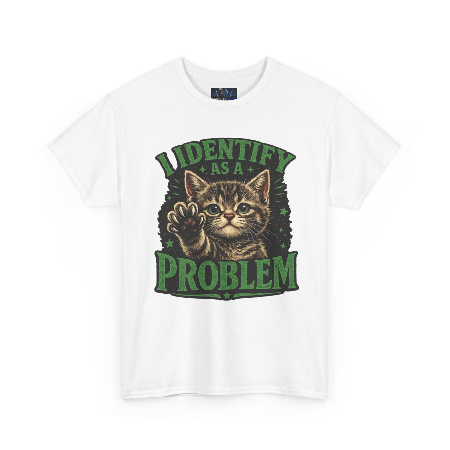 Cat 'I Identify As A Problem' Graphic Tee — Funny Vintage Kitten T-Shirt