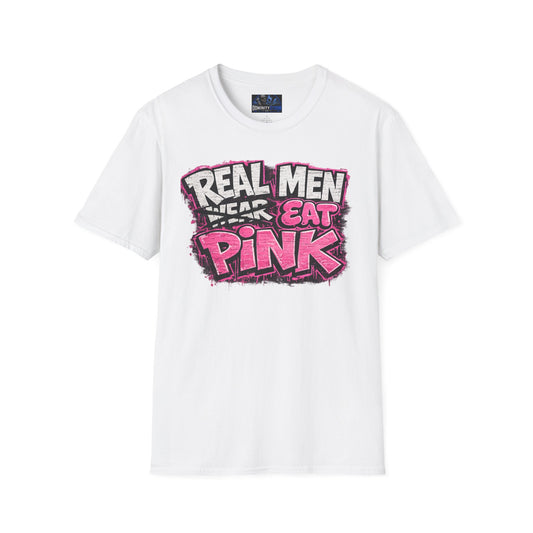 Real Men Eat Pink T-Shirt — Funny Bold Graphic Tee for Pride & Breast Cancer Awareness
