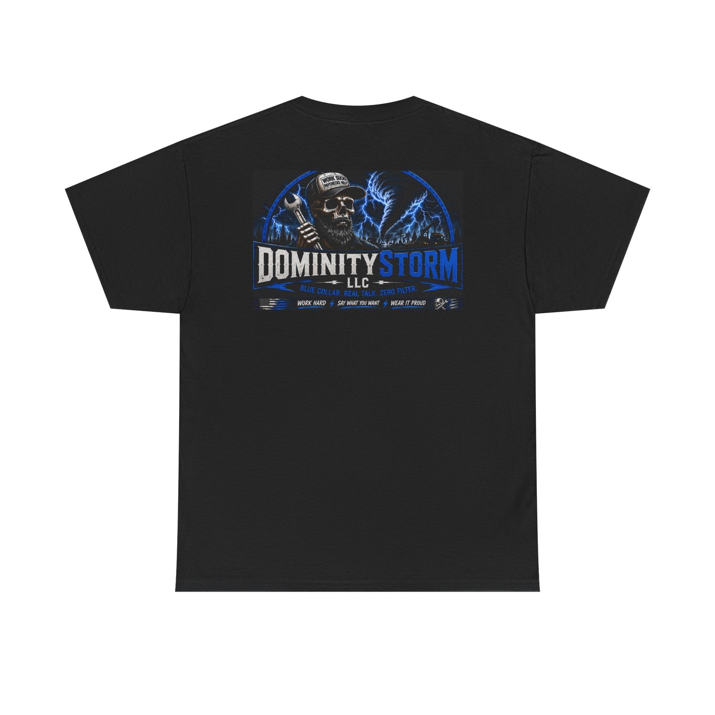 Dominity Storm LLC Graphic Tee — Lightning Skull Band Shirt