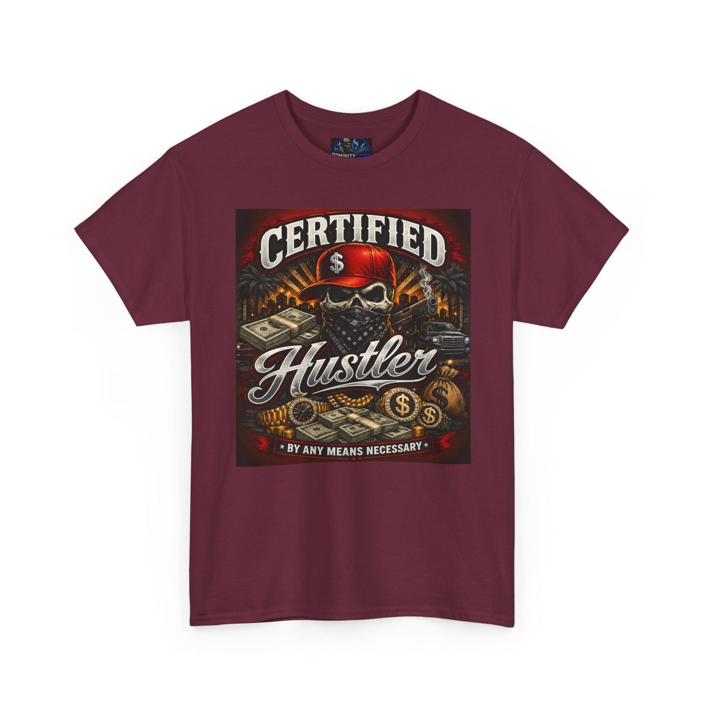 Certified Hustler Graphic Tee — Vintage Skull & Money Streetwear T-Shirt