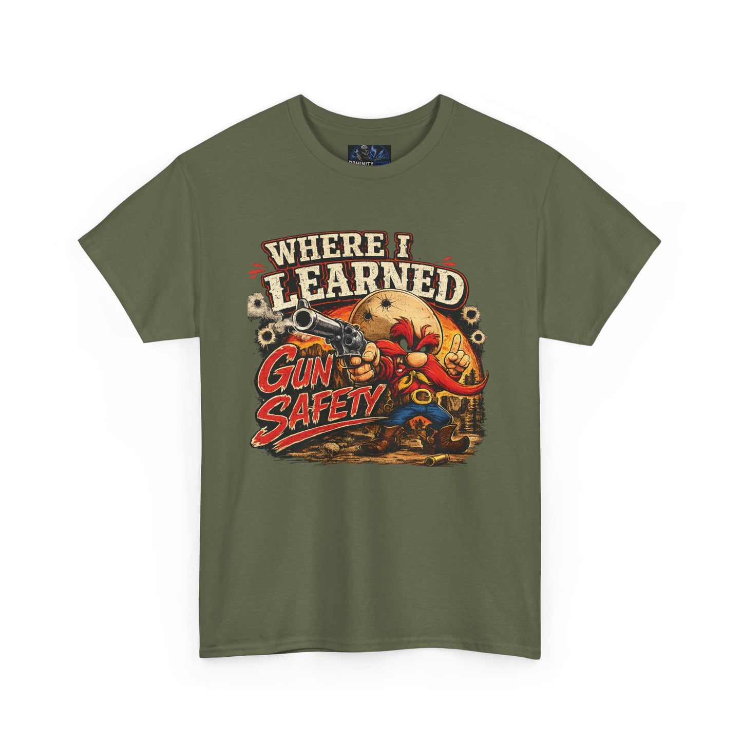 Where I Learned Gun Safety T-Shirt — Retro Cartoon Firearm Safety Tee