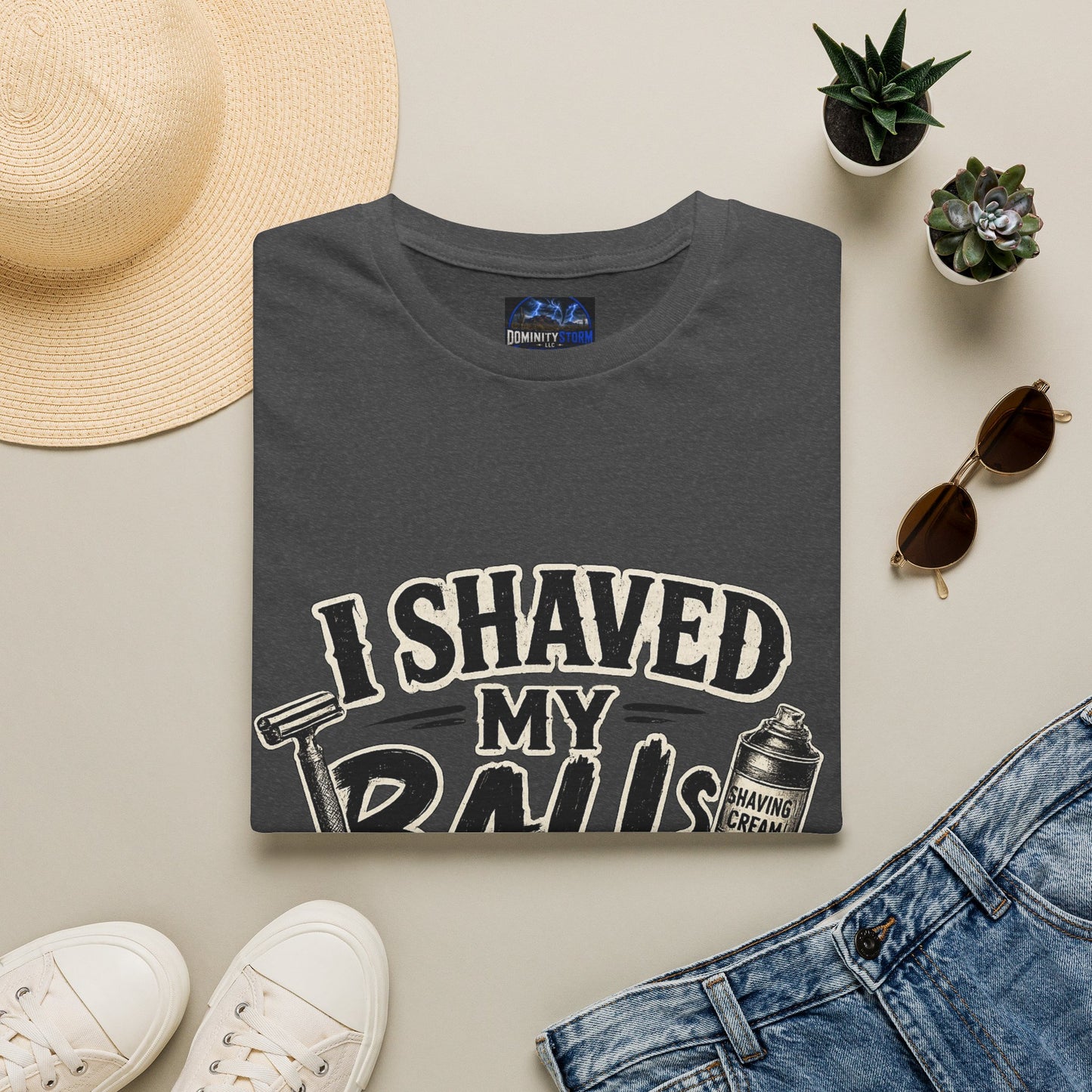 I Shaved My Balls T-Shirt — Funny Gag Tee with Retro Shaving Design