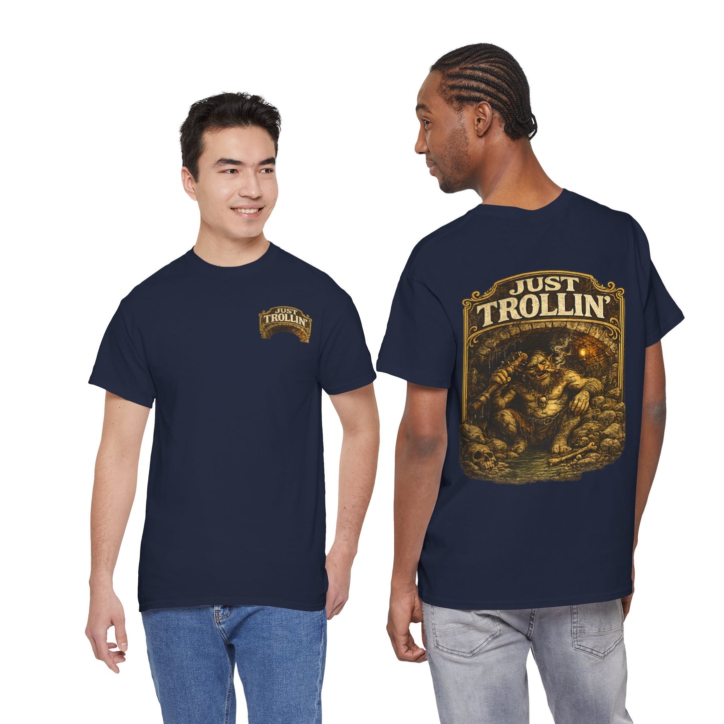 T-Shirt — "Just Trollin'" Vintage Fantasy Troll Graphic Tee