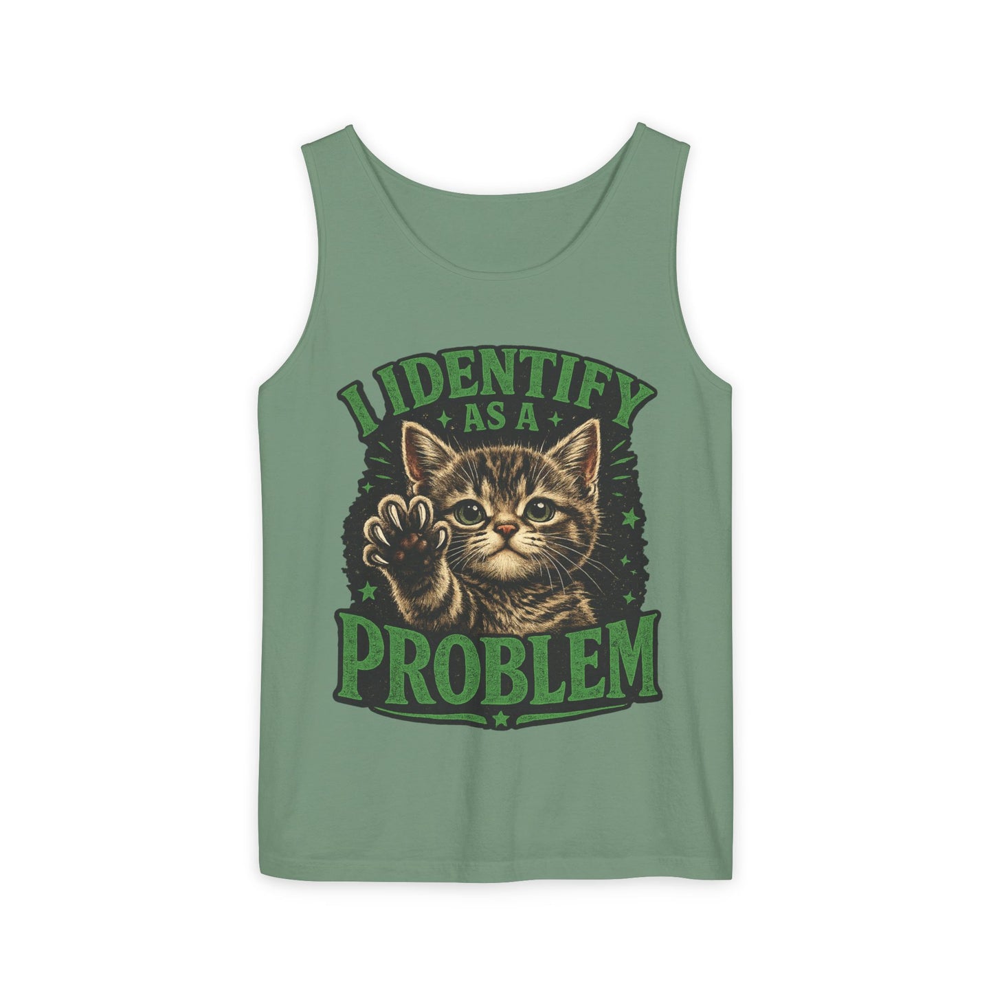I Identify as a Problem Cat Tank Top — Funny Vintage Kitten Graphic Tank