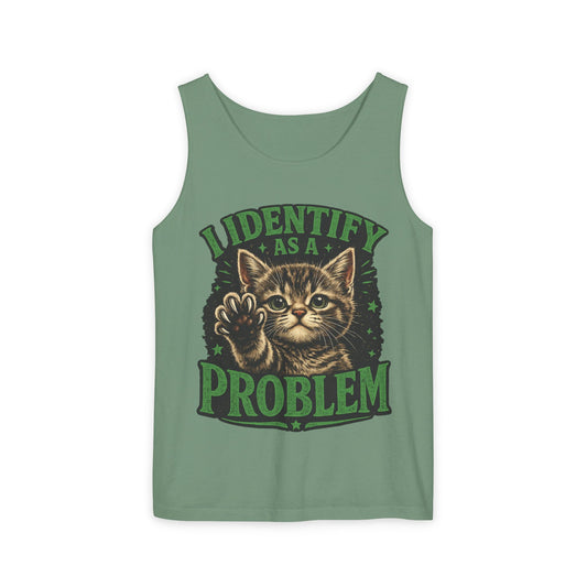 I Identify as a Problem Cat Tank Top — Funny Vintage Kitten Graphic Tank