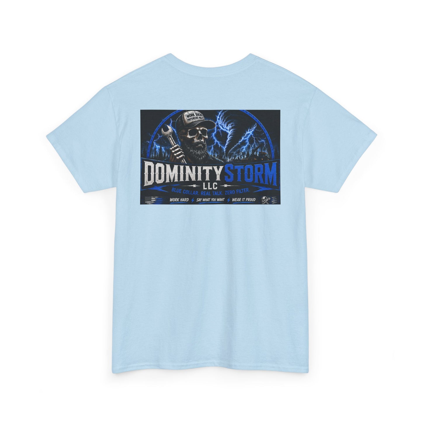 Dominity Storm LLC Graphic Tee — Lightning Skull Band Shirt
