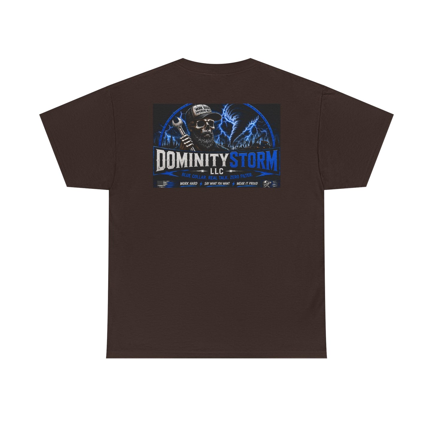 Dominity Storm LLC Graphic Tee — Lightning Skull Band Shirt