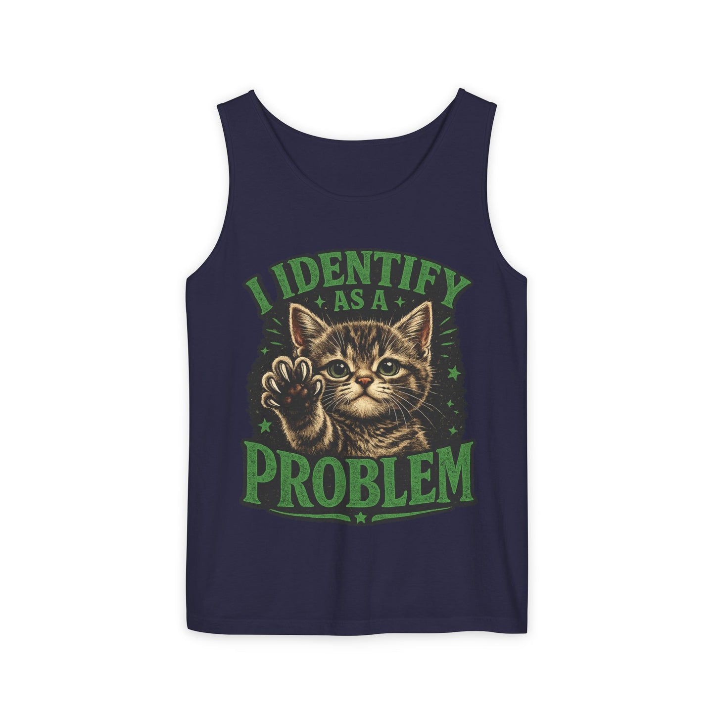 I Identify as a Problem Cat Tank Top — Funny Vintage Kitten Graphic Tank