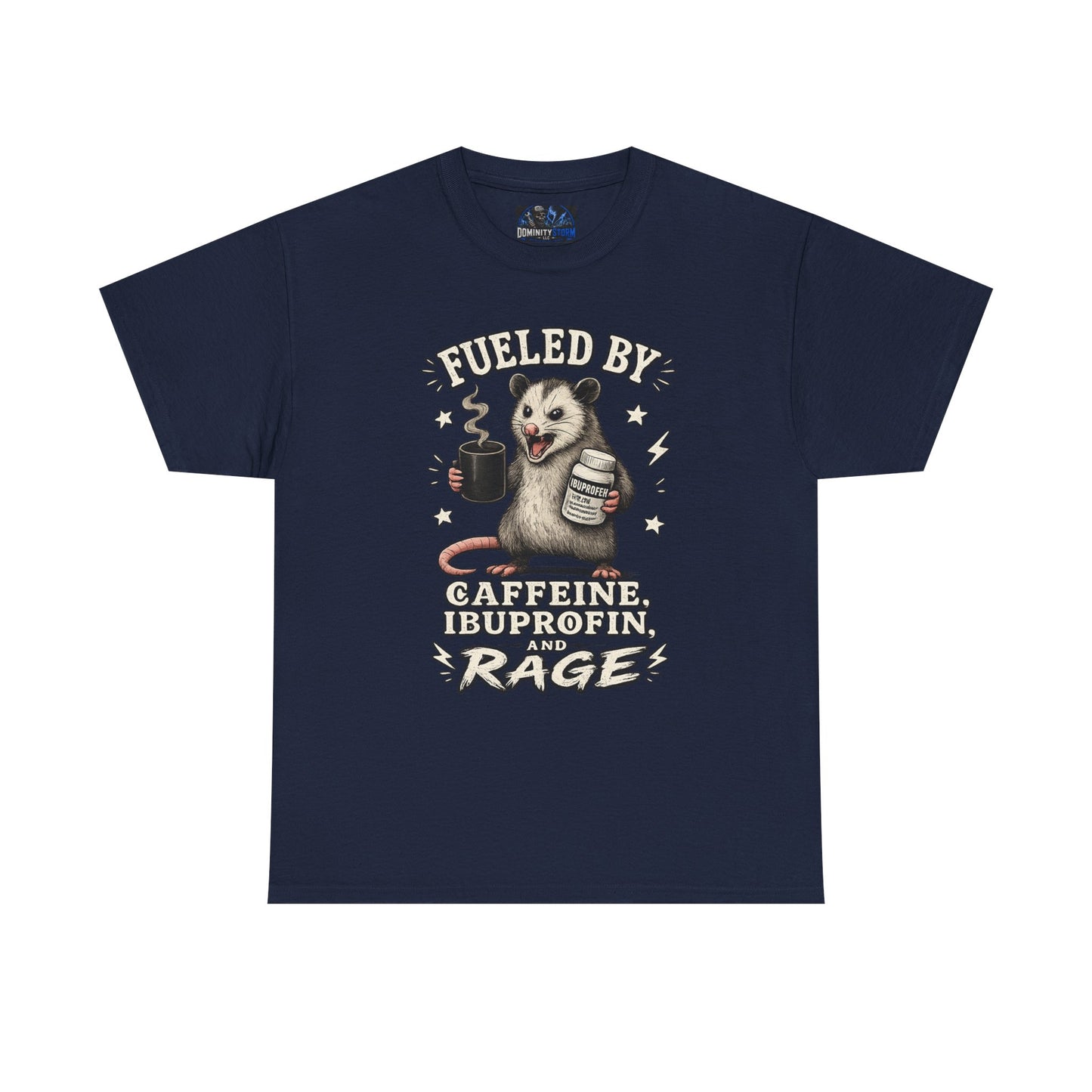 T-Shirt — Fueled by Caffeine, Ibuprofen & Rage Possum Coffee Humor Tee
