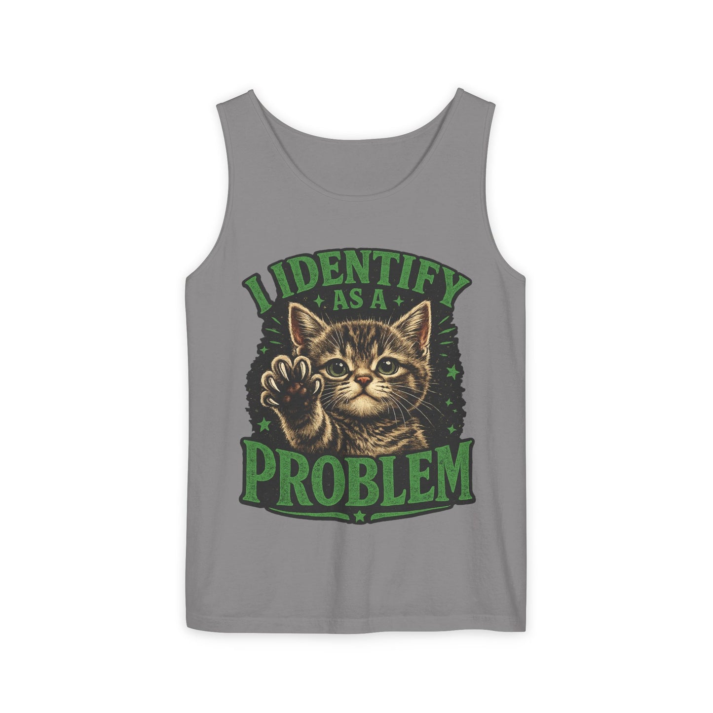 I Identify as a Problem Cat Tank Top — Funny Vintage Kitten Graphic Tank