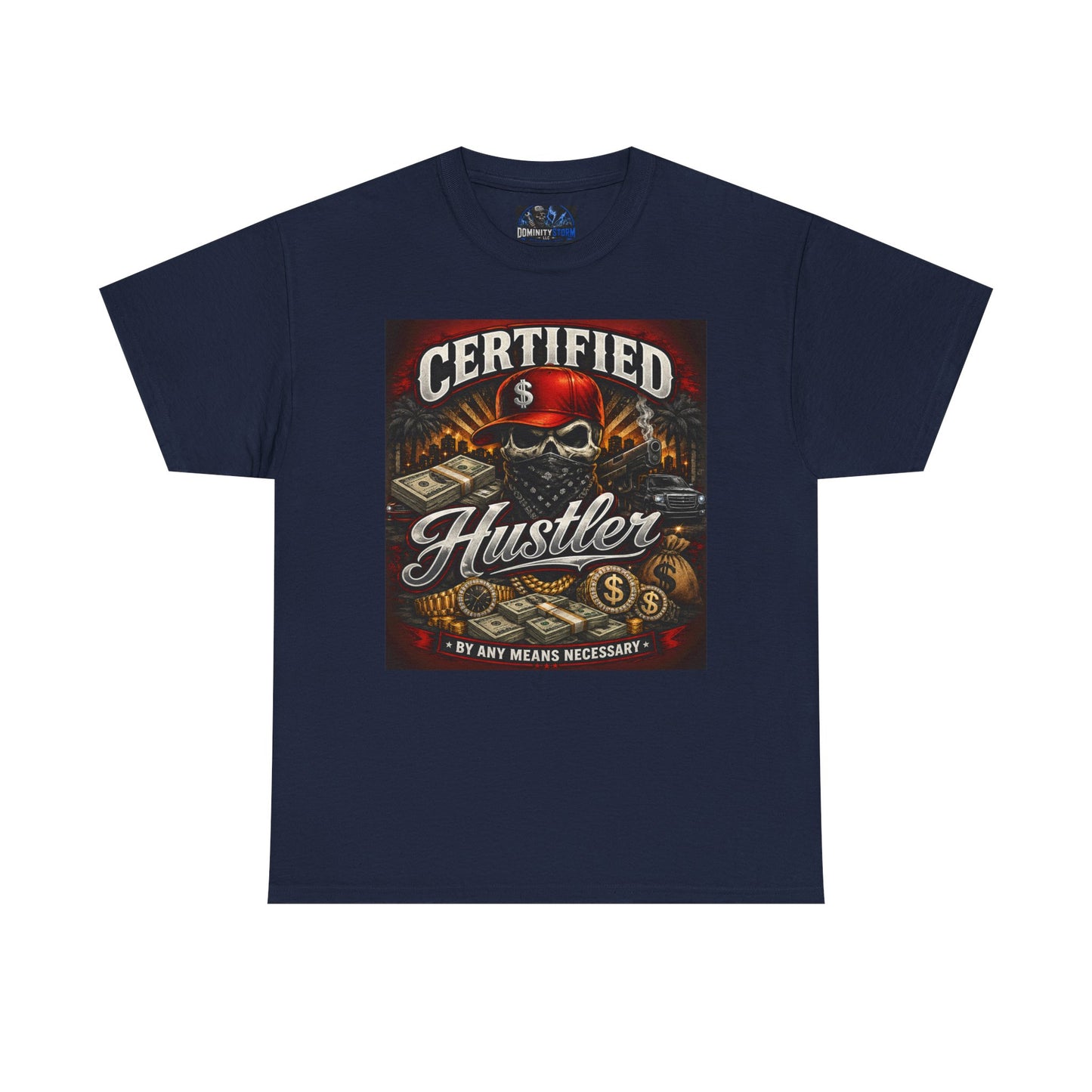 Certified Hustler Graphic Tee — Vintage Skull & Money Streetwear T-Shirt