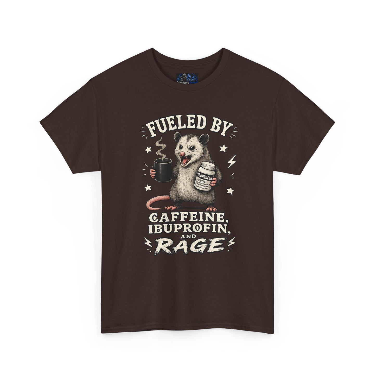 T-Shirt — Fueled by Caffeine, Ibuprofen & Rage Possum Coffee Humor Tee